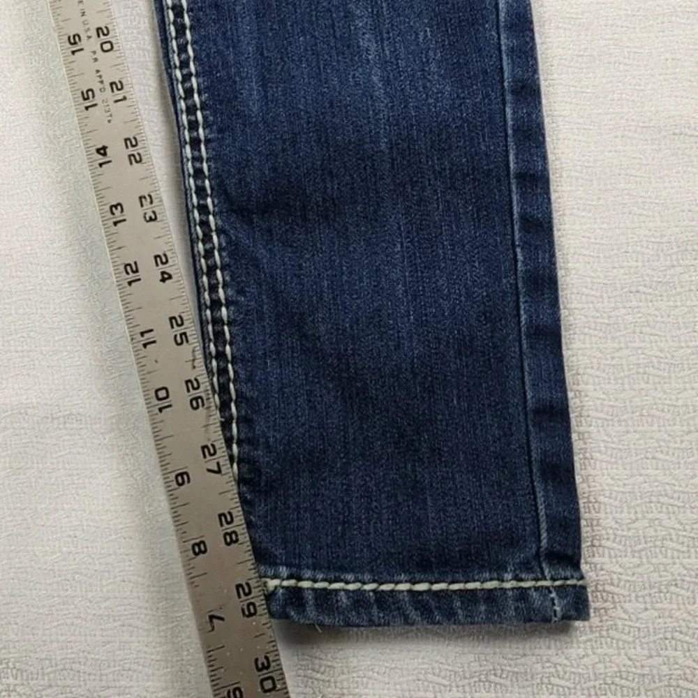 Almost Famous‎ Skinny Jeans Blue Womens Size 9 Thick Stitch Rhinestone Wing Y2K
